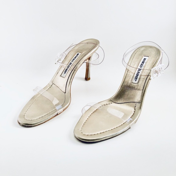 Manolo Blahnik Pewter Sandals with Clear Straps - Picture 10 of 16